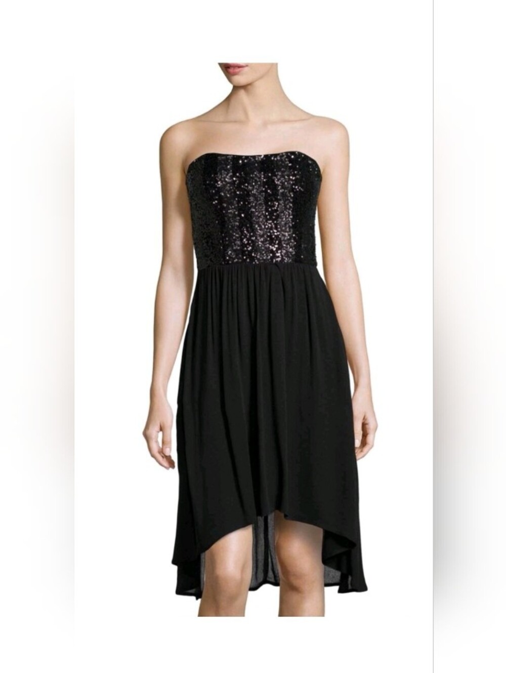Ella Moss Anita Black Strapless Sequin High-Low Cocktail Dress Size S
